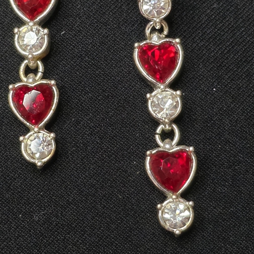 Source Unknown Glamorous Red and Silver Heart Drop Earrings - Picture 4 of 5